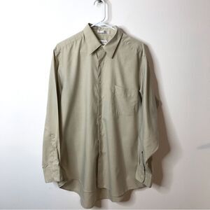 Van Heusen Mens Long Sleeve Button Up Beige Dress Shirt Sz 17 34/35
